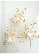 Дизайнерски фуркети за коса в златно и бяло - Roses and Gold